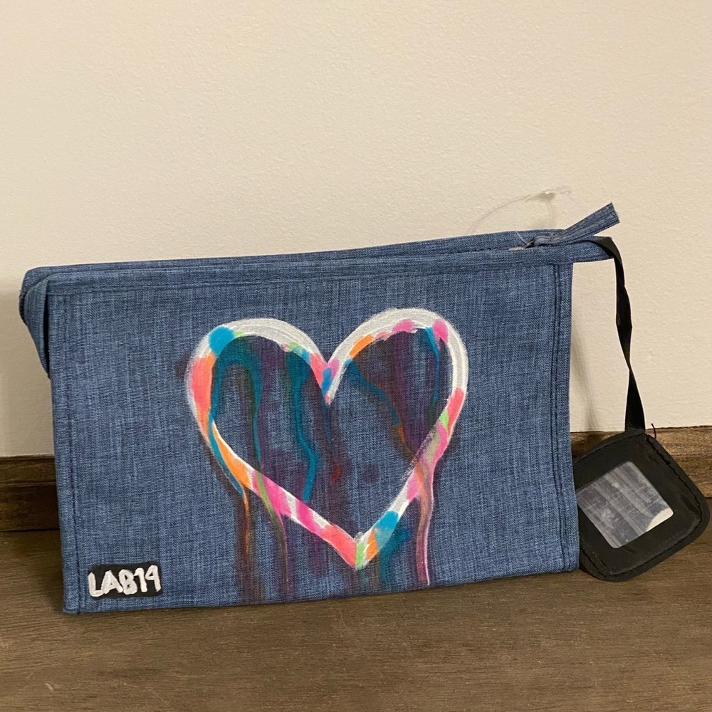 LAB14 Handpainted large denim cosmetics bag